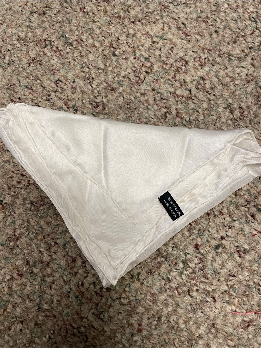 100% Silk hand rolled pocket square- white